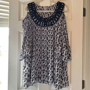 Catherine's 3x Pleated Open Shoulder Blouse